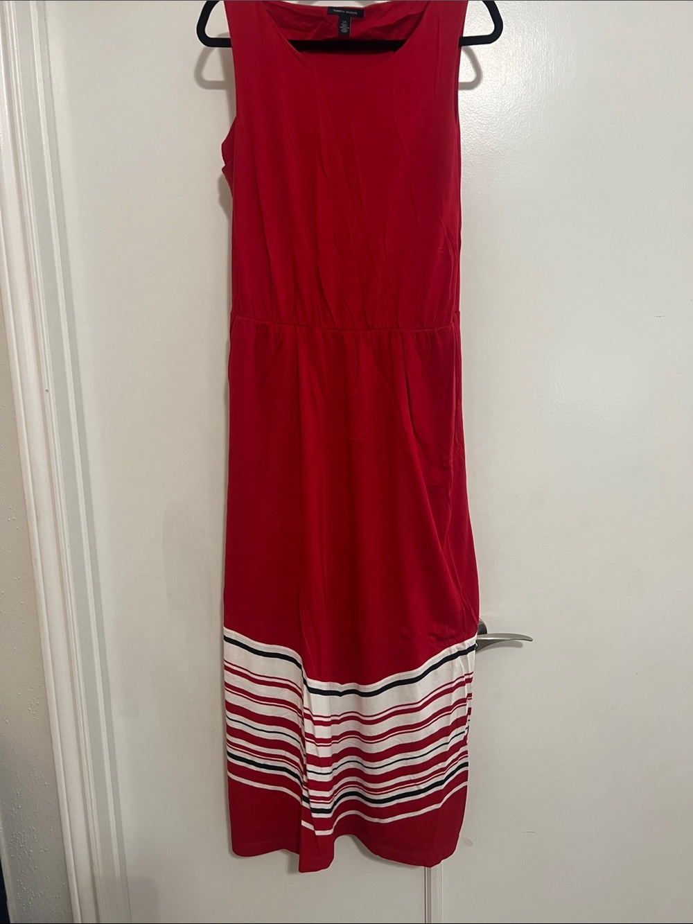 Tommy Hillfiger Red Sleeveless Maxi Dress with Striped Hem